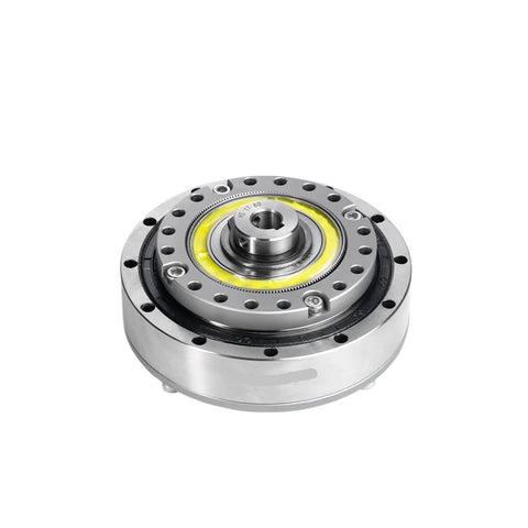 Front view of Beefy Torque Strain Wave Gearbox for automated robotic arm servo motors with speed ratio 80 plug and play install.
