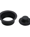 Post Style Kitchen Basket Strainer With Waste Disposal Flange And Stopper In Matte Black, shown separate, for 3.5 inch openings.