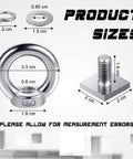 Product size details of Six Piece M8 T Slot Bolt Kit With Heavy Duty Eye Bolts And T Track Mount Anchors, 304 Stainless Steel