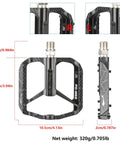 Nine Sixteenth Inch MTB Bike Pedals With Sealed Bearings, Aluminum Alloy Flat Pedals, showing dimensions and left/right marks