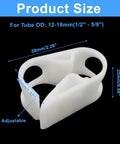 Adjustable 1/2 To 5/8 Inch Plastic Tubing Clamps showing dimensions, made from premium POM plastic, lab style pinch valve look.