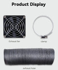 Fume Extraction Kit With 4000 RPM High Efficiency Fan showing fan, clamp, and exhaust hose for 3D printer enclosures.