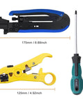Coaxial Cable Crimping Kit With 20 F Compression Connectors Adjustable For RG6 RG59 RG11 RG58 RG7 featuring tools and sizes