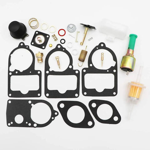 Carburetor Rebuild Kit For VW Solex Brosol Bocar 28 PICT To 34 PICT-3 Stock Carburetor Repair With Float And 12V Cutoff Valve Solenoid Swap-Ready Universal Kit 113 198 575 UR-34 components displayed.