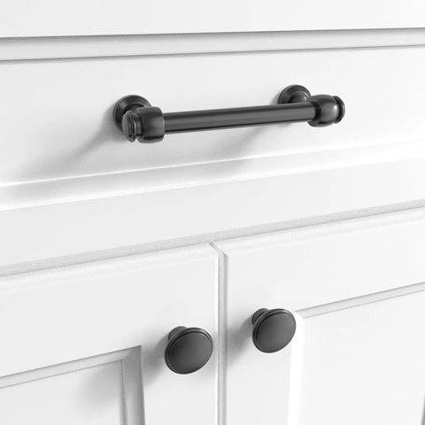 Milano 10 Pack Matte Black Door And Drawer Pulls, 6 Inch Center To Center Cabinet Hardware on white kitchen cabinet