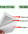 Cross-section view of 7.87 Inch Drywall Repair Patch Kit Peel And Stick For Large Holes showing release, aluminum mesh, and fiberglass layers.