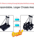 Extendable Car Seat Travel Cart For Airports With Folding Stowable Base Plate And Smooth Wheels shown folded and expanded
