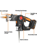 Cordless Reciprocating Saw And Jigsaw Powerhouse 20V Tool with built-in LED light and tool-less blade change features.