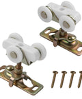2 Pack Three Quarter Inch Pocket Door Rollers Replacement Wheels With Top Hanger For Sliding Doors, shown with screws.