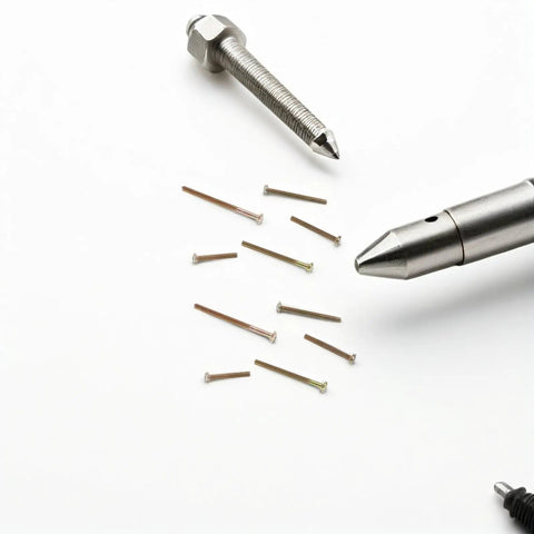 Close-up of mixed metal screws from 100 Pcs M6 Round Head Socket Screws And Nuts Kit Zinc Coated Furniture Bolts For D I Y Assembly.