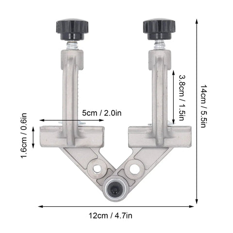 Double Handle Pipe Clamp Aluminum Die Cast Quick Release Right Angle Corner Clamp for Woodworking shown with dimensions