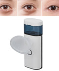 Portable Eye Hydration Mister With USB Rechargeable Power shown near eyes for moisture relief and hydration.