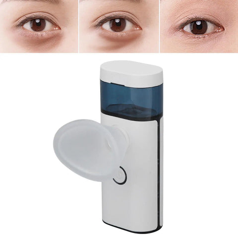 Portable Eye Hydration Mister With USB Rechargeable Power shown near eyes for moisture relief and hydration.