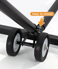 Close-up of the Hammock Stand Wheel Kit with rubber and iron wheels attached to a T-shaped stand for easy outdoor mobility.