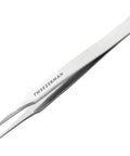 Stainless Steel Ingrown Hair Tweezers With Straight Up Sharp Tips For Quick Embedded Object Removal And Super Clean Personal Grooming That Honestly Is A Total Game Changer, angled view.