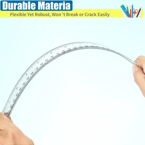 32 Pack Clear Rulers 12 Inch Dual Side Measuring Tools With Centimeters And Millimeters Bulk Metric Rulers being flexed showing durability