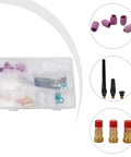 Top Notch 31 Pack TIG Torch Consumables Kit For WP17 WP18 WP26 showing collets, cups, nozzles in clear storage case.