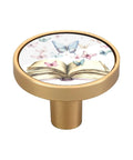 4 Pack 32mm Golden Cabinet Drawer Pulls With Vintage Watercolor Open Book And Butterflies Pattern Metal Knob Handles For Furniture