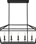 Industrial Farmhouse Linear Island Pendant Light Five-Light Rectangle Chandelier in Black for Kitchen, Dining Room, Bar, Hallway Dimmable with E12 Bulbs Not Included.