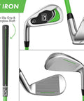 Junior Golf Club Set For Ages 3 To 5 Left Handed Beginner Starter Kit 7 iron close-up with non-slip grip and fiberglass shaft