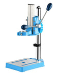Heavy Duty Drill Press Machine With Rotary Tool, adjustable height, blue fixed frame for drilling wood and plastic boards.