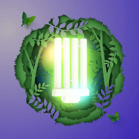 27W Dope Natural Daylight Spectrum CFL Bulb For Verilux Happy Eyes 6500K White 1 Pack GX10Q 4 Pin Base in a forest setting