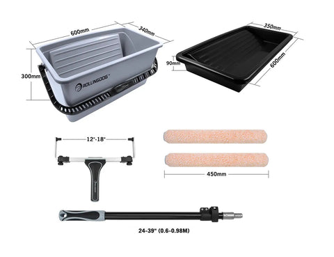 Pro Grade 20 Piece Paint Roller Set With Adjustable Frame And Extension Pole Jumbo Mini Roller Includes 18 Inch Bucket With Tray.