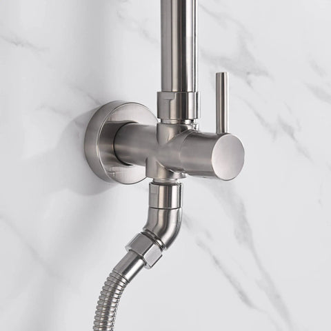 Brushed Nickel Retrofit Shower System With 9 Inch Rain Shower Head Drill Free Install Tool Free Retrofit No Tile Damage Connects