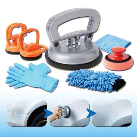 Heavy Duty Aluminum Dent Puller Kit 7 Pack For Car Dent Removal, suction dent repair tools with gloves and cloth