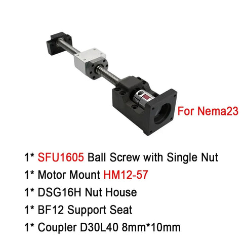 Upgrade Your CNC Router With This Awesome SFU1605 Ball Screw Kit Featuring A Solid C7 Grade 16mm Dia Design Perfect For Nema 23 Motors And Smooth Long Range Travel Up To 1250 Mm Including All Essentials Like Couplers And Nut Brackets For Serious: SFU1605 ball screw kit for Nema 23 with coupler and nut house