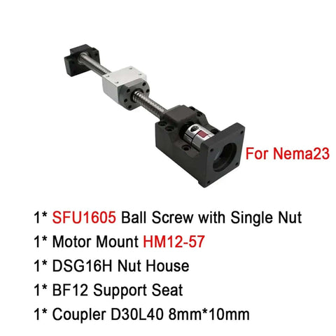 Upgrade Your CNC Router With Premium SFU1605 Ballscrew Kit Featuring 16mm Dia, C7 Grade Precision, Nema23 Steps, BF12 Nut, Coupler, And Full Z Axis Assembly For Fast Smooth Cutting: SFU1605 ball screw kit for CNC router