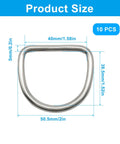 10 Pack Stainless Steel D Ring 1.5 Inch Beefy Heavy Duty Welded Rings For Tie Downs And Lashing Seamless Weld Construction No Weak Spots Load Bearing Hardware For Trailers Camping Gear Outdoor Projects size diagram, 10 pcs