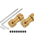 3D Printer Rigid Shaft Coupling 3mm To 4mm Bore, 20mm Length, 9mm Dia M3 Brass Shaft Coupler Connector, Copper Tone, Dope For DIY Robotics, Cars, Boats, CNC Machines, Includes 2 Couplings, 8 Screws, 2 Wrenches. Brass couplers with screws and hex wrenches