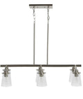 Six Light Industrial Linear Chandelier With Seedy Glass Diffusers In Brushed Nickel Finish, Edison Bulbs Recommended, Hardwired view