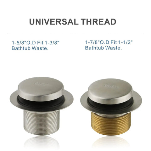 Brushed Nickel Tub Drain Conversion Kit With Tip Toe Trim, 2 Hole Overflow Faceplate, shown with universal threads.