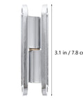 Front view of chrome zinc-alloy interior door hinge, moisture-resistant, 3.1 in tall.