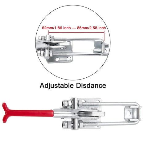 Heavy Duty Toggle Clamp Latch 2000 Lbs Capacity Self Locking U Bolt Adjustable For Tire Carriers Industrial Equipment Boxcars Smokers Lids And More 7.87 Inch Red Metallic 2 Pack, adjustable distance displayed