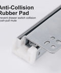 Soft Close Undermount Drawer Slides With Full Extension From 8 To 24 Inches, 90 Lbs Capacity, shown metal rail with anti-collision pad