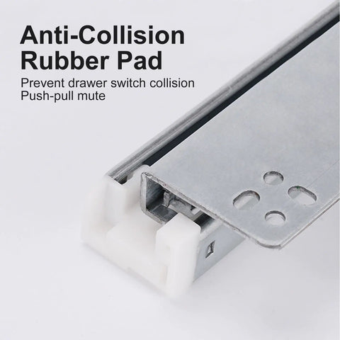 Soft Close Undermount Drawer Slides With Full Extension From 8 To 24 Inches, 90 Lbs Capacity, shown metal rail with anti-collision pad