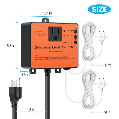 WiFi Sump Pump Controller With Alarm And Real Time Water Level Monitoring For Sump Submersible And Utility Pumps Smart App Remote Control Real Time Alerts For Failures And Overloads Keep Basement Dry And Prevent Floods. 3.9 x 3.3 in unit with 16 ft probes and plug