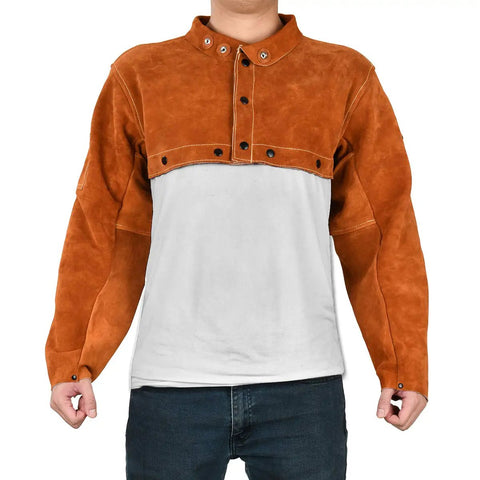 Heavy Duty Leather Welding Jacket With Sleeves For Heat And Flame Resistance Cowhide Weld Coat For Men And Women Open Back Design