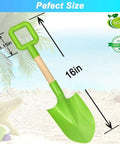 Green shovel from Beast Beach Sand Shovels For Kids And Adults, 16 Inch Wooden-Handled Spades, Durable Plastic Digging Tools, 2 Pack.