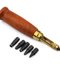 Premium Adjustable Leather Hole Punch Tool With Five Brass Drill Bits From 1.5MM To 4.0MM with wood handle and black bits.