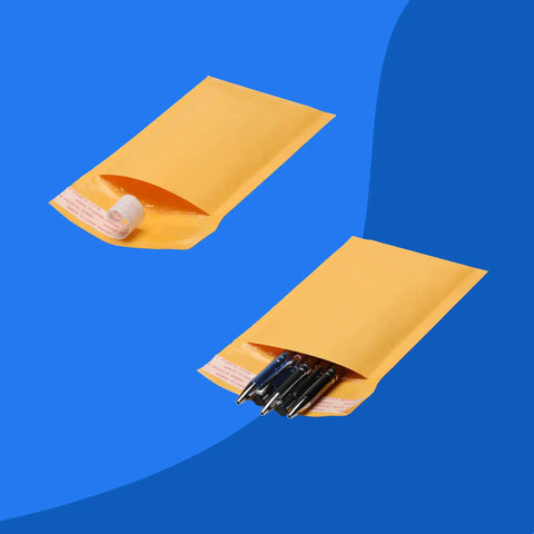 14.5 X 20 Inch Kraft Bubble Mailers Pack Of 50 Self Sealing Padded Envelopes showing open top with pens and bubble seal