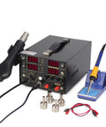 Awesome 853D Dual Display Soldering Hot Air Rework Station With Power Supply for DIY electronics projects, showcasing digital displays and tools.