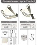 Comparison chart showing large and small sizes of Ultra Large Hammock Chair Swing With Two Cushions Supports Up To 500 Pounds