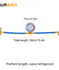 Diy Friendly AC Refrigerant Recharge Hose Kit With Gauge For R134A R22 R12 Includes Piercing Can Tap Valve Half Inch ACME Low Side Quick Coupler Fifteen Inch Hose And Two Point Seven Six Inch Gauge showcasing product dimensions.