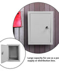Weatherproof Outdoor Electrical Junction Box Metal Enclosure 300x400x160mm with mounting brackets on wall.