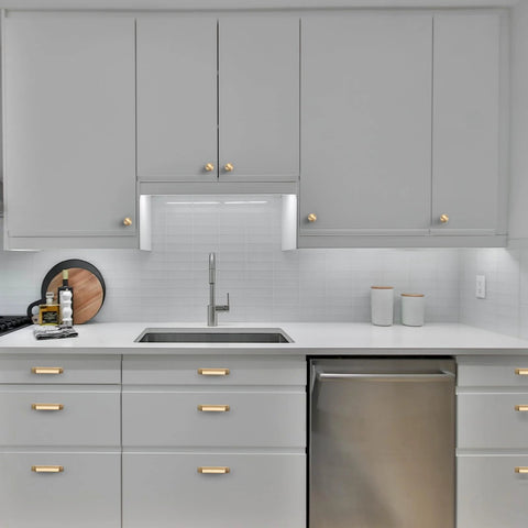 Modern kitchen with 10 pack 3 inch brushed brass cabinet handles cup pulls for kitchen cabinets cupboards and drawers durable rust resistant
