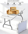 Six Foot Heavy Duty Folding Table With Locking Legs And Carry Handle Portable Plastic Utility Table with boxes on top.